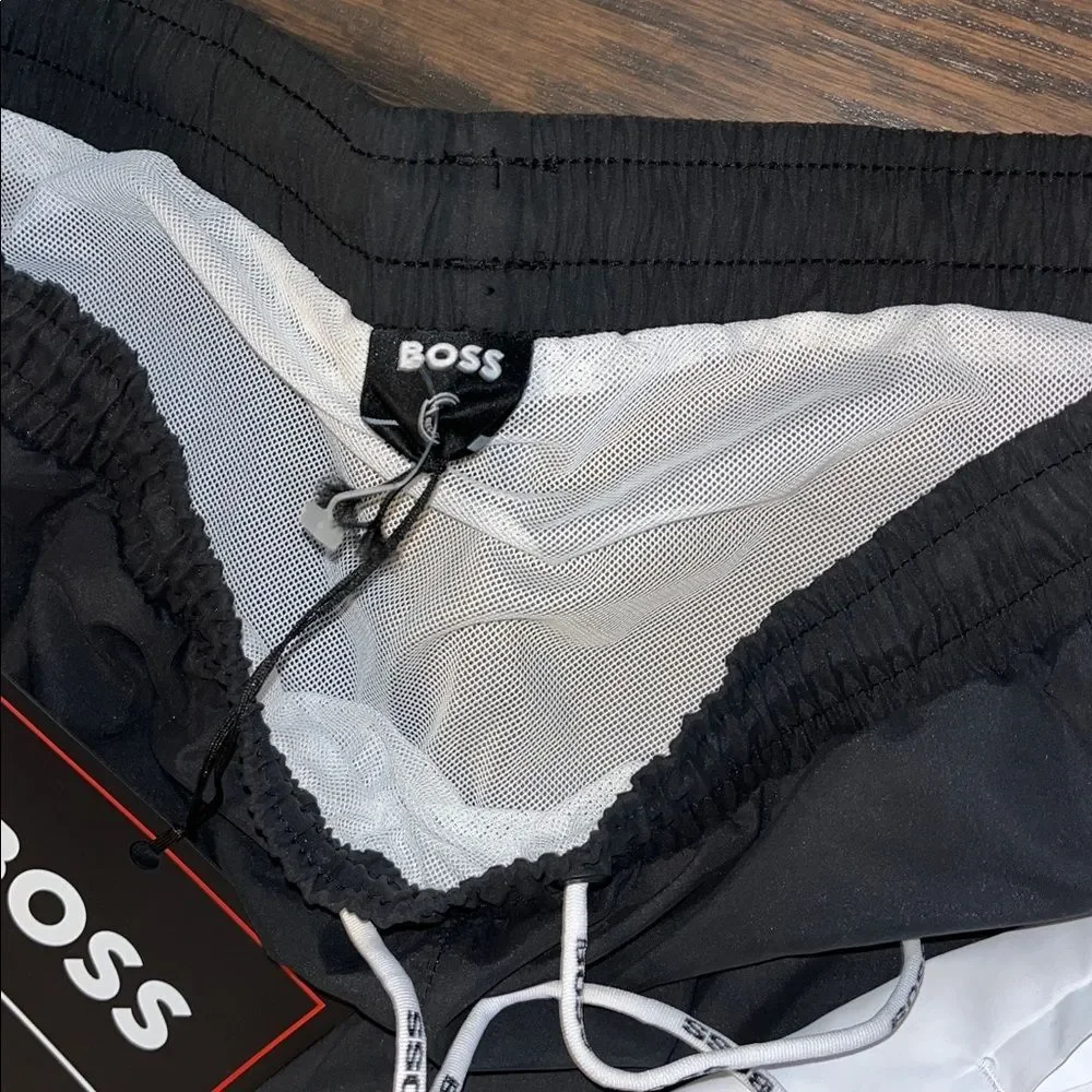 New w/tags Black Hugo Boss NBA Lined 3 Pocket Drawstring Swim Shorts Trunks L
